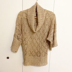 Charlotte Russe pointelle lacy knit cowlneck - women’s size large - beige/pink